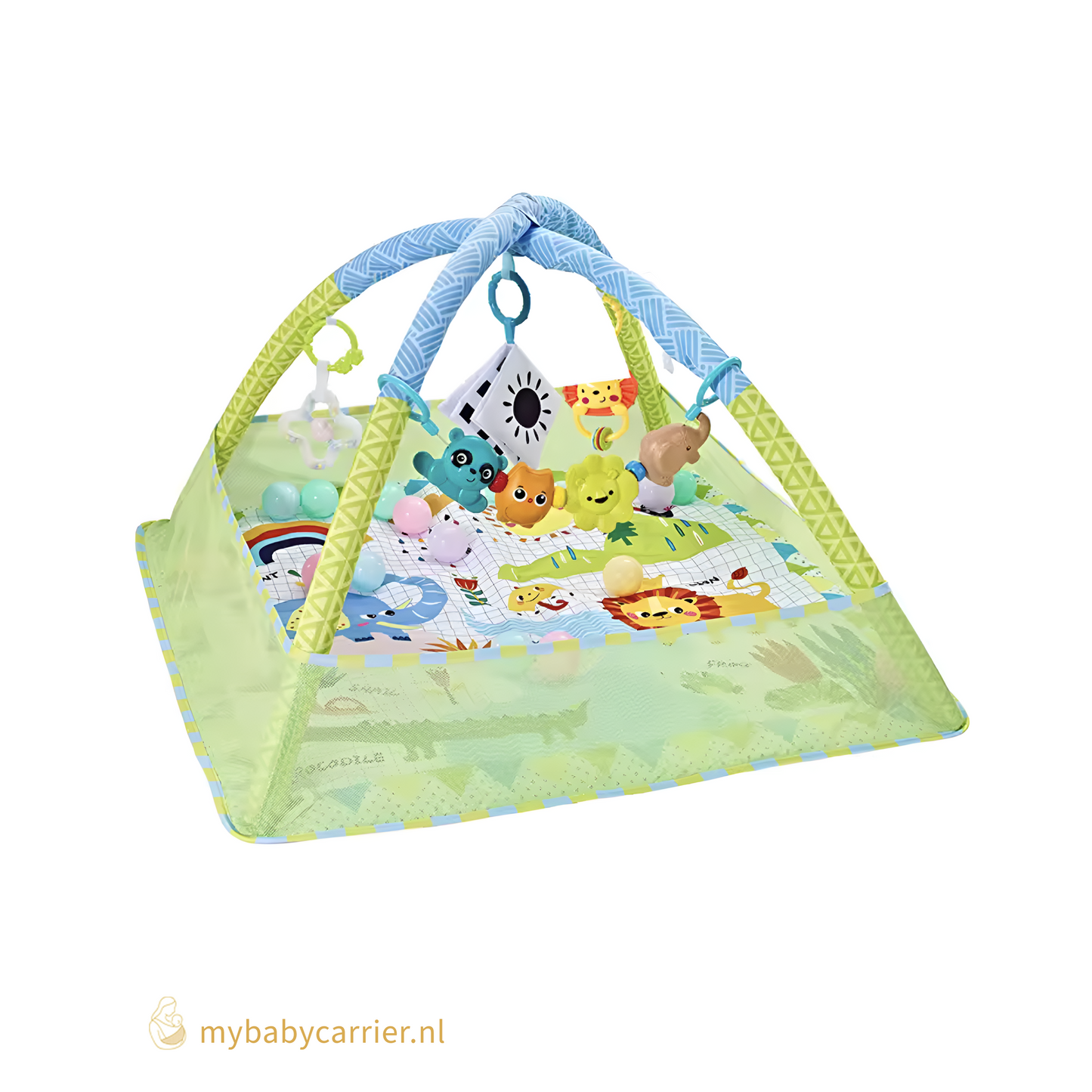 Tapis de jeu carré doux pour bébé avec jouets et hochets