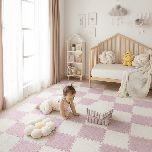 Tapis Puzzle Soft Baby Premium Blanc-Beige / Gris-Rose / Rose-Blanc