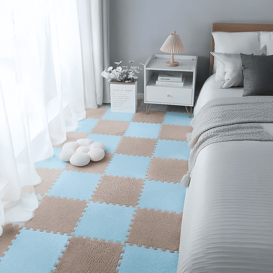 Tapis Puzzle Soft Baby, coloris gris-bleu ou beige-bleu