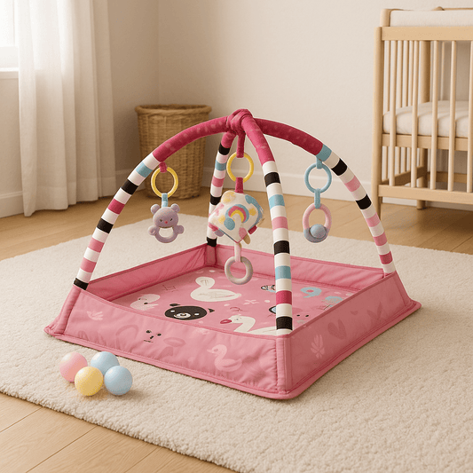 Tapis de jeu carré doux pour bébé avec jouets et hochets 