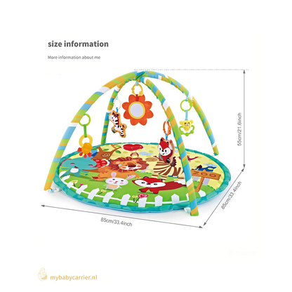 Tapis de jeu rond et doux pour bébé avec jouets | Motif animalier coloré 